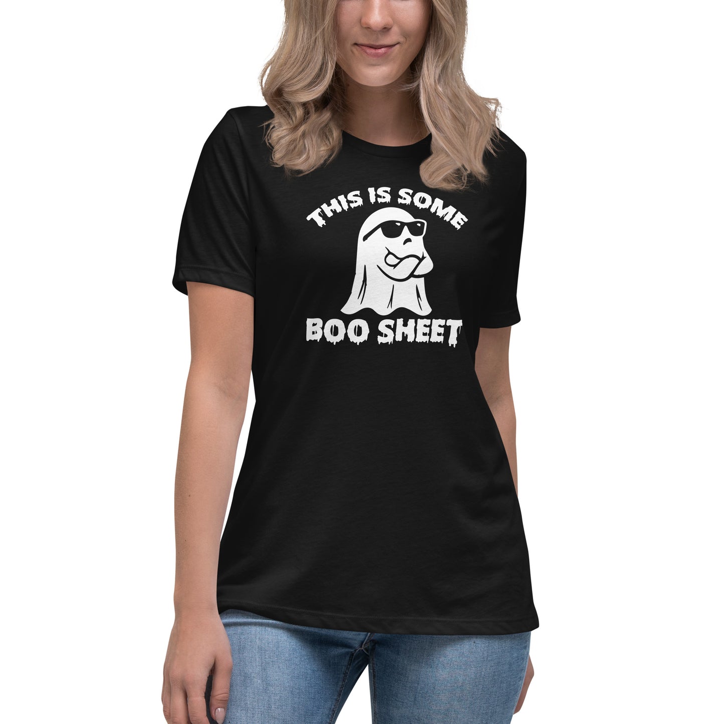 Halloween Style with 'This Is So Boo Sheet' Women's T-Shirt - Fun Halloween Tee, Spooky Season Shirt, October Wardrobe, Funny Halloween Costume, Festive Apparel, Ghostly Humor, Unique Design, October Fashion for Women