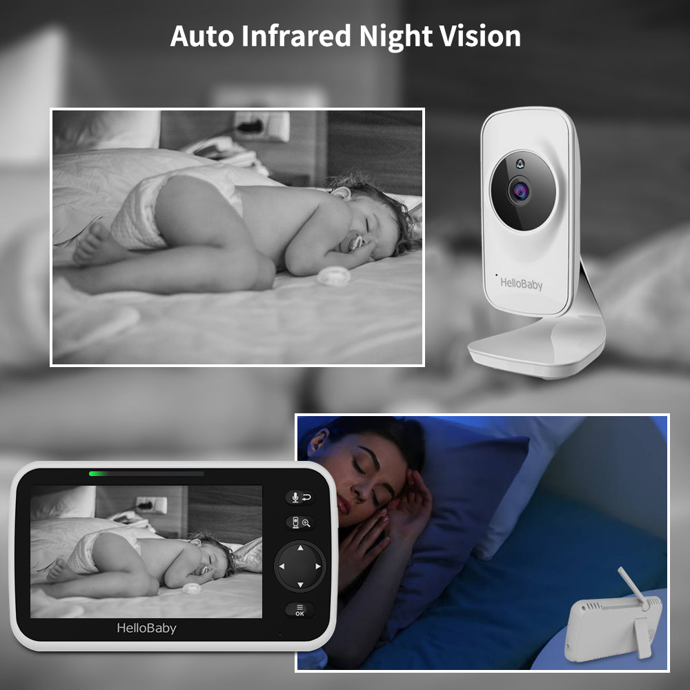 Video Baby Monitor with Camera and Audio, 5" Color LCD Screen, Monitor Camera, Infrared Night Vision, Temperature Display, Lullaby, Two Way Audio and VOX Mode 5 Inches