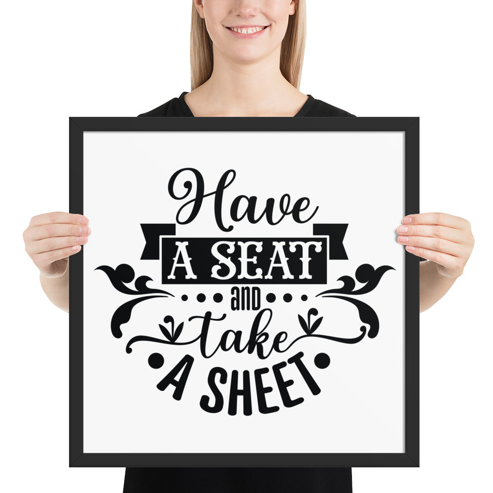 Elevate Your Home Decor with a Framed Poster - 'Take a Sit and Take a Sheet' Quote Art, Humorous Wall Decor, Bathroom Poster, Funny Quote Artwork, Framed Wall Hanging, Home Decoration, Quirky Bathroom Art, Unique Decor Piece,