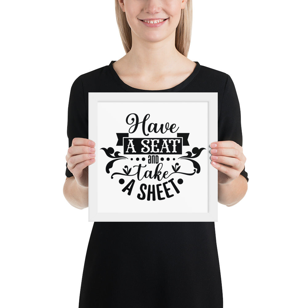 Elevate Your Home Decor with a Framed Poster - 'Take a Sit and Take a Sheet' Quote Art, Humorous Wall Decor, Bathroom Poster, Funny Quote Artwork, Framed Wall Hanging, Home Decoration, Quirky Bathroom Art, Unique Decor Piece,
