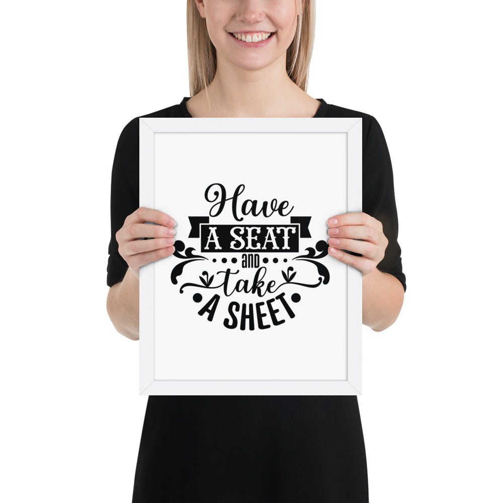 Elevate Your Home Decor with a Framed Poster - 'Take a Sit and Take a Sheet' Quote Art, Humorous Wall Decor, Bathroom Poster, Funny Quote Artwork, Framed Wall Hanging, Home Decoration, Quirky Bathroom Art, Unique Decor Piece,
