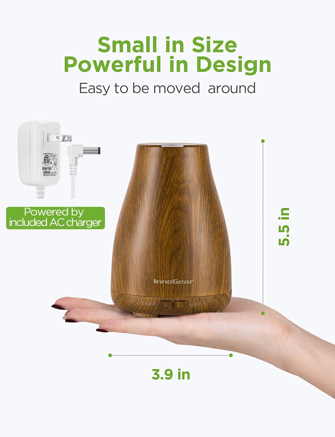 InnoGear Essential Oil Diffuser, Upgraded Diffusers for Essential Oils Aromatherapy Diffuser Cool Mist Humidifier with 7 Colors LED Lights 2 Mist Mode Waterless Auto Off for Home Office Room, White