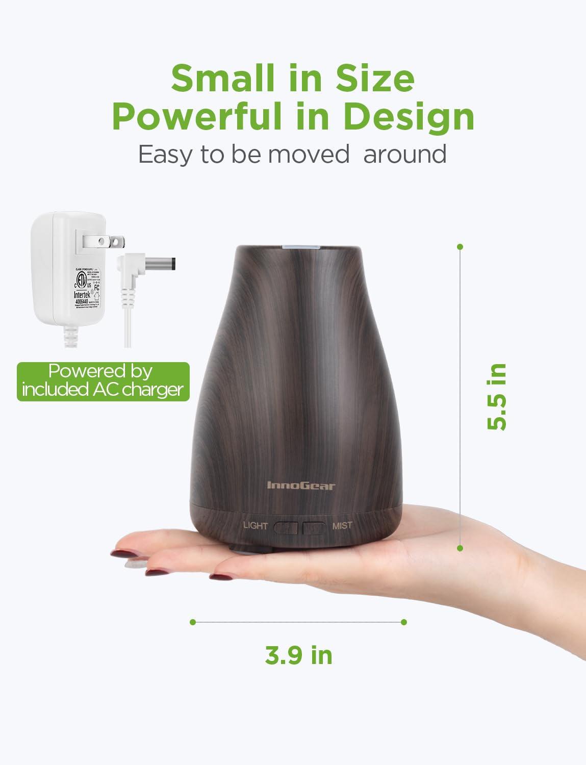 InnoGear Essential Oil Diffuser, Upgraded Diffusers for Essential Oils Aromatherapy Diffuser Cool Mist Humidifier with 7 Colors LED Lights 2 Mist Mode Waterless Auto Off for Home Office Room, White