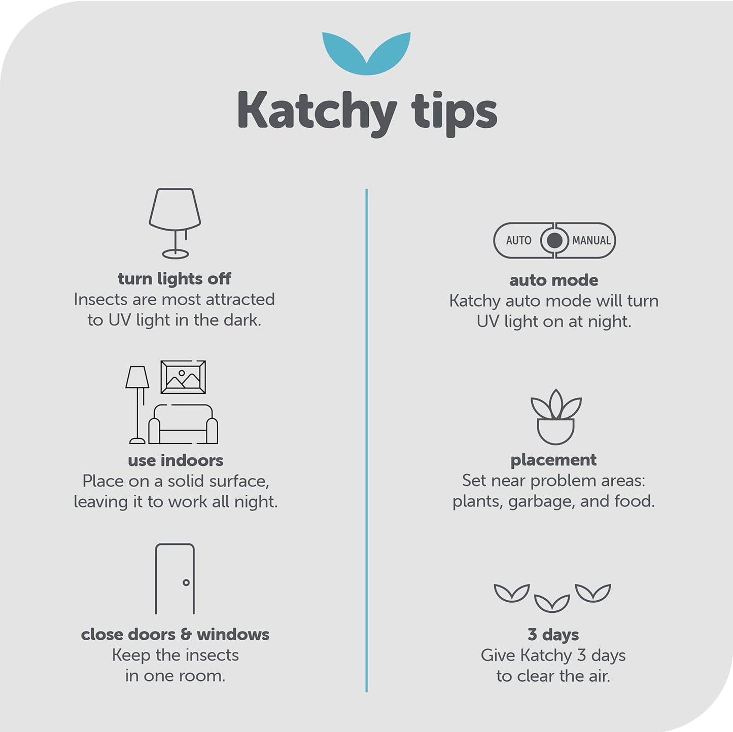 Katchy Indoor Insect Trap - Catcher & Killer for Mosquitos, Gnats, Moths, Fruit Flies - Non-Zapper Traps for Inside Your Home - Catch Insects Indoors with Suction, Bug Light & Sticky Glue (Black)