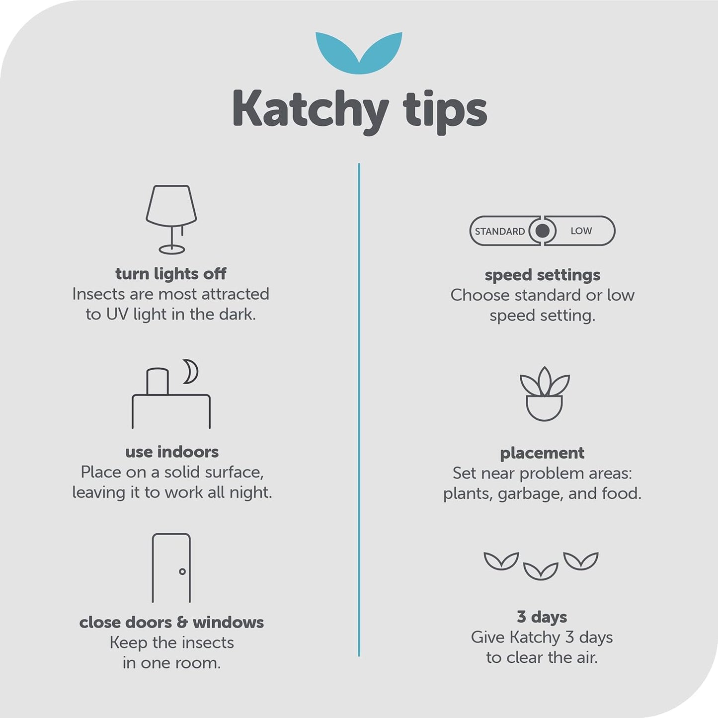 Katchy Indoor Insect Trap - Catcher & Killer for Mosquitos, Gnats, Moths, Fruit Flies - Non-Zapper Traps for Inside Your Home - Catch Insects Indoors with Suction, Bug Light & Sticky Glue (Black)