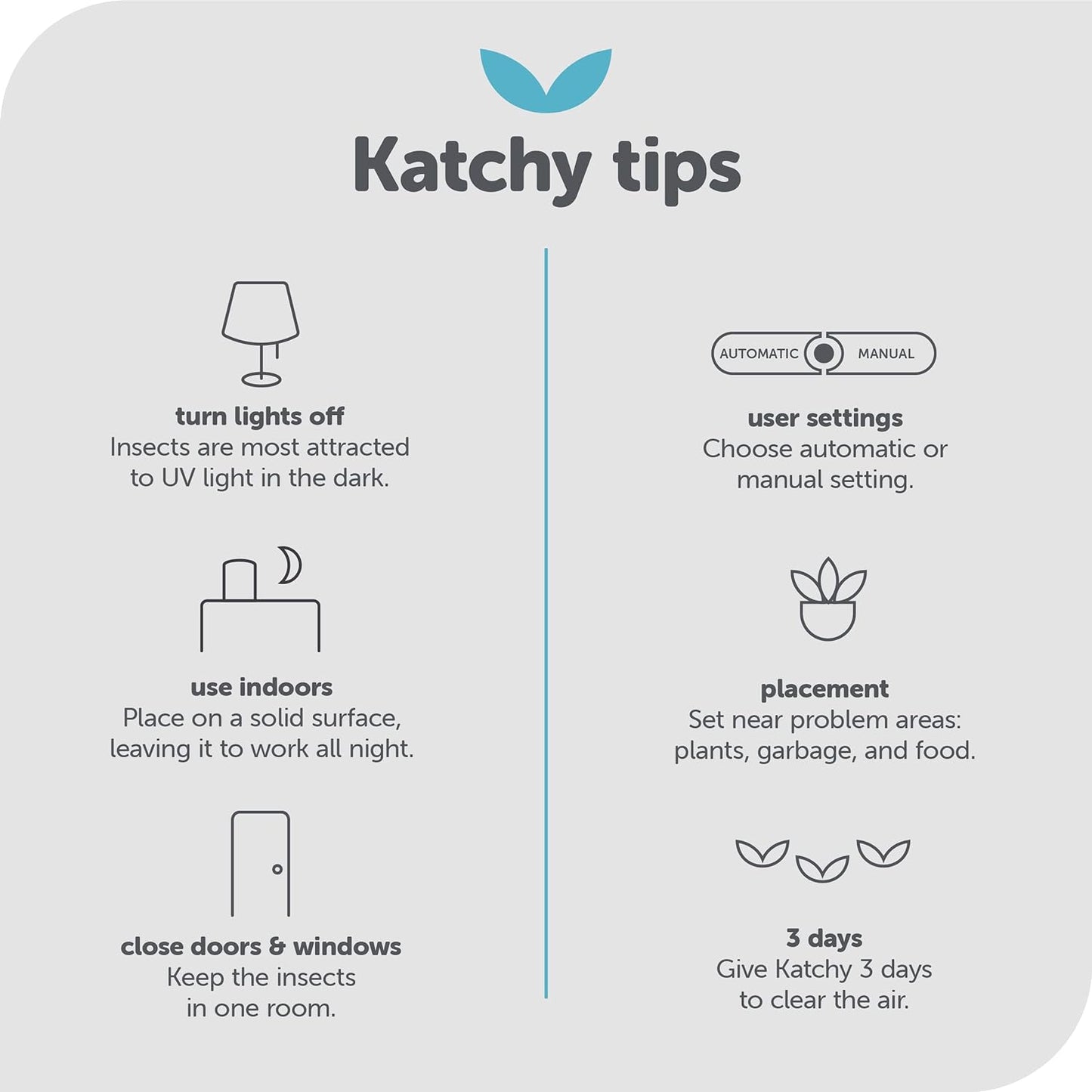 Katchy Indoor Insect Trap - Catcher & Killer for Mosquitos, Gnats, Moths, Fruit Flies - Non-Zapper Traps for Inside Your Home - Catch Insects Indoors with Suction, Bug Light & Sticky Glue (Black)