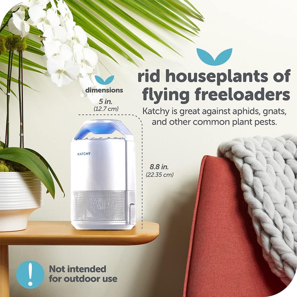 Katchy Indoor Insect Trap - Catcher & Killer for Mosquitos, Gnats, Moths, Fruit Flies - Non-Zapper Traps for Inside Your Home - Catch Insects Indoors with Suction, Bug Light & Sticky Glue (Black)