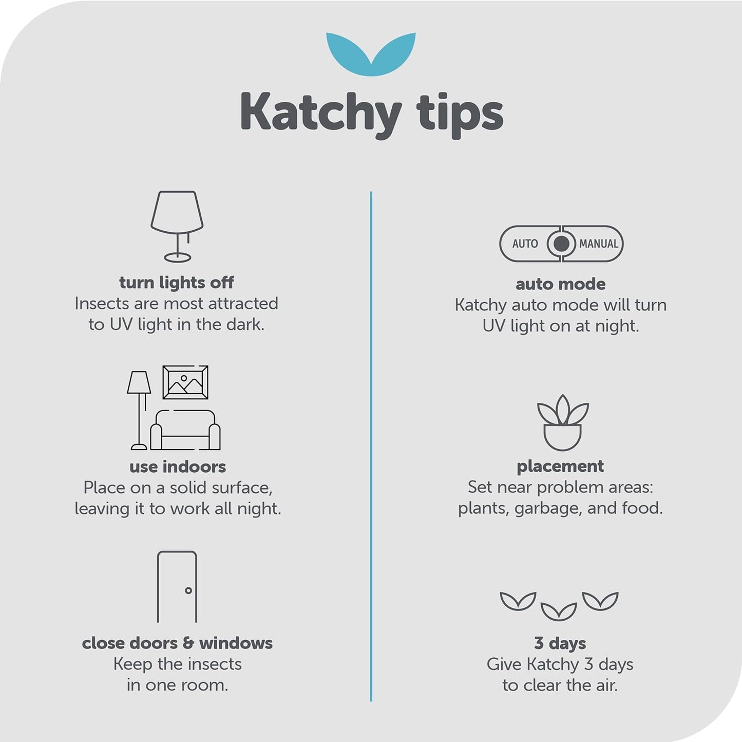 Katchy Indoor Insect Trap - Catcher & Killer for Mosquitos, Gnats, Moths, Fruit Flies - Non-Zapper Traps for Inside Your Home - Catch Insects Indoors with Suction, Bug Light & Sticky Glue (Black)