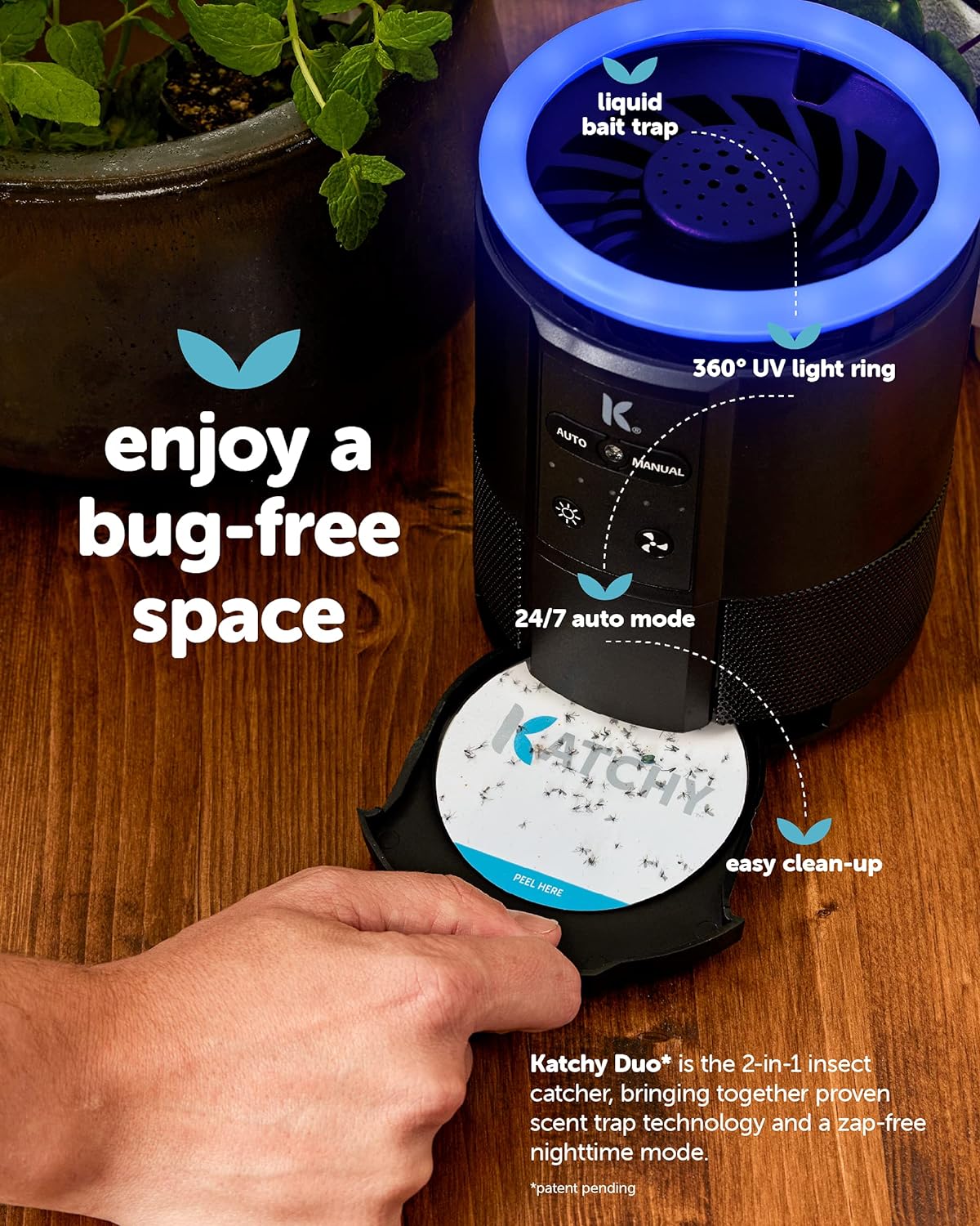 Katchy Indoor Insect Trap - Catcher & Killer for Mosquitos, Gnats, Moths, Fruit Flies - Non-Zapper Traps for Inside Your Home - Catch Insects Indoors with Suction, Bug Light & Sticky Glue (Black)