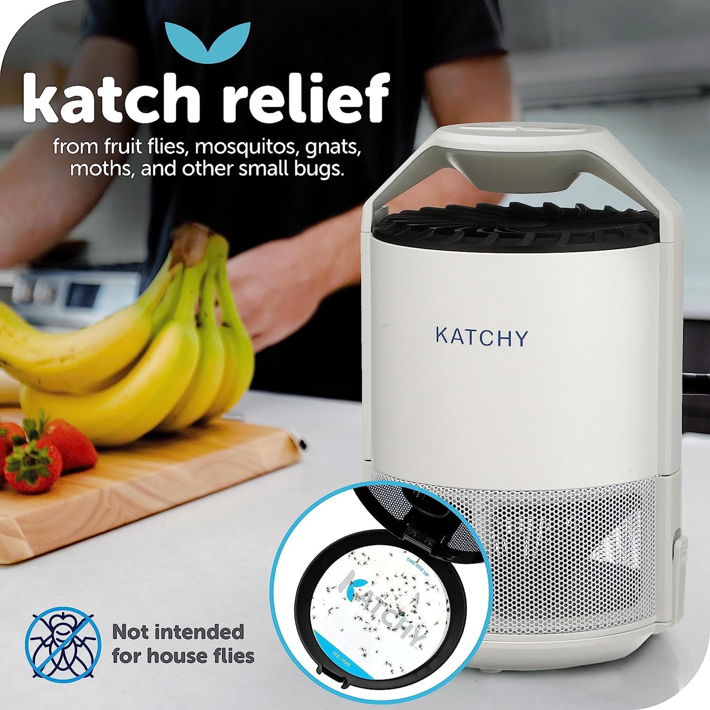 Katchy Indoor Insect Trap - Catcher & Killer for Mosquitos, Gnats, Moths, Fruit Flies - Non-Zapper Traps for Inside Your Home - Catch Insects Indoors with Suction, Bug Light & Sticky Glue (Black)