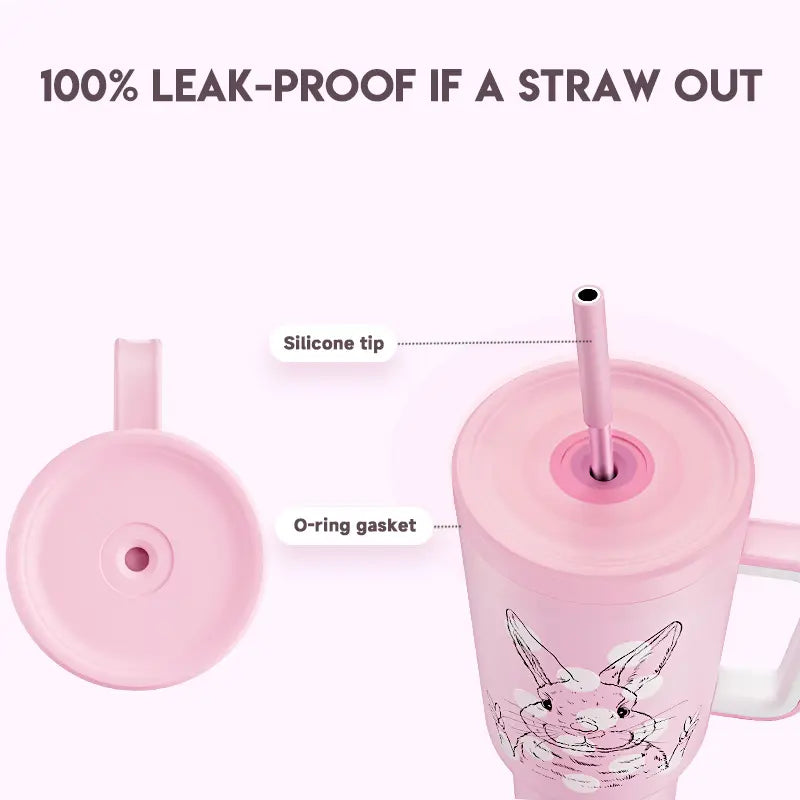 [MEOKY Authentic] MEOKY 2024 New Stainless Steel Car Cup with Handle Anti-Spill Lid Stainless Steel Straw Anti-Slip Silicone Pad Travel Outdoor Insulated Cup Valentine'S Day Best Gift Keeps Cold for 24 Hours and Hot for 8 Hours (40 Oz)